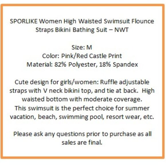 SPORLIKE Women High Waisted Swimsuit Flounce Straps Bikini Bathing Suit - NWT - Picture 8 of 9
